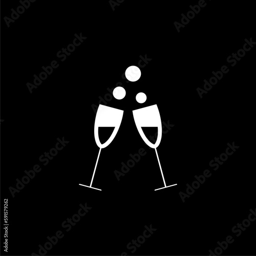 Simple illustration of champagne glass icon isolated on black background 