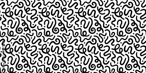 Fun black and white abstract line doodle seamless pattern. Creative minimalist style art background for children or trendy design with basic shapes. Simple childish scribble backdrop.