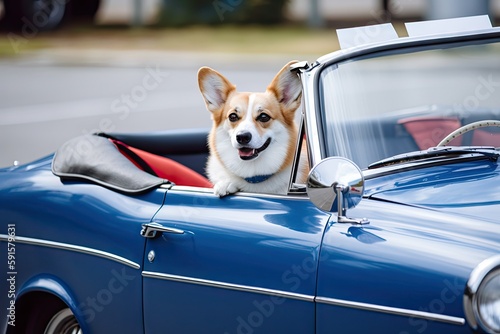 corgi dog sits in the car, generative ai © bigtown