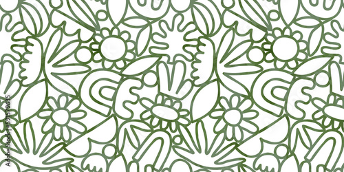 Fototapeta Naklejka Na Ścianę i Meble -  Abstract watercolor flower nature art seamless pattern . Modern hand drawn floral painting, spring acrylic paint drawing background. Green color flowers wallpaper print.