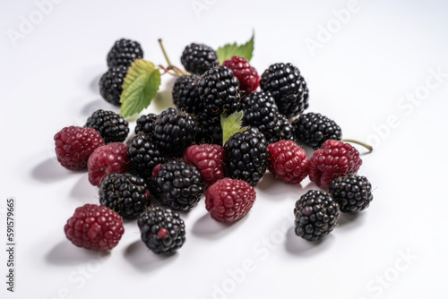 Blackberry, white isolated background generative ai, Fresh tasty fruit