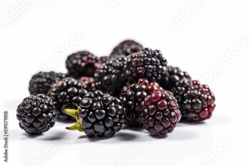 Blackberry, white isolated background generative ai, Fresh tasty fruit