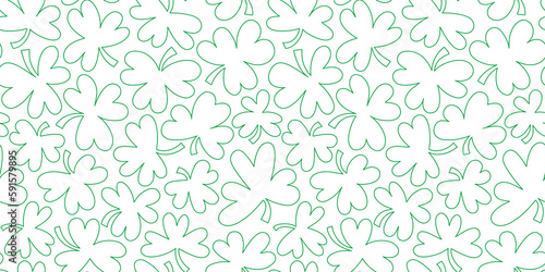 Green shamrock seamless pattern illustration. Natural clover leaf plant background print. St. Patrick's day holiday backdrop texture, irish culture wallpaper design. 