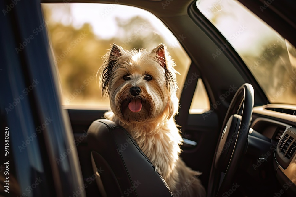 the dog sits in the car, generative ai the dog sits in the car, generative ai