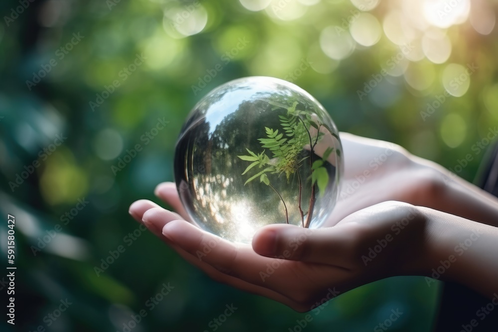 Plabt Growing inside a Sphere - Hand Holding - Eco Concept Plabt Growing inside a Sphere - Hand Holding - Eco Concept