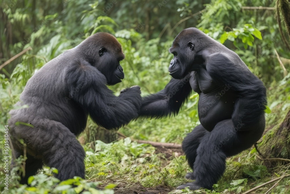 two silverback gorillas fighting two silverback gorillas fighting