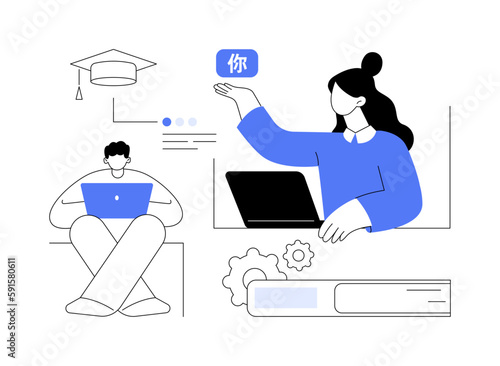 Online language school abstract concept vector illustration.