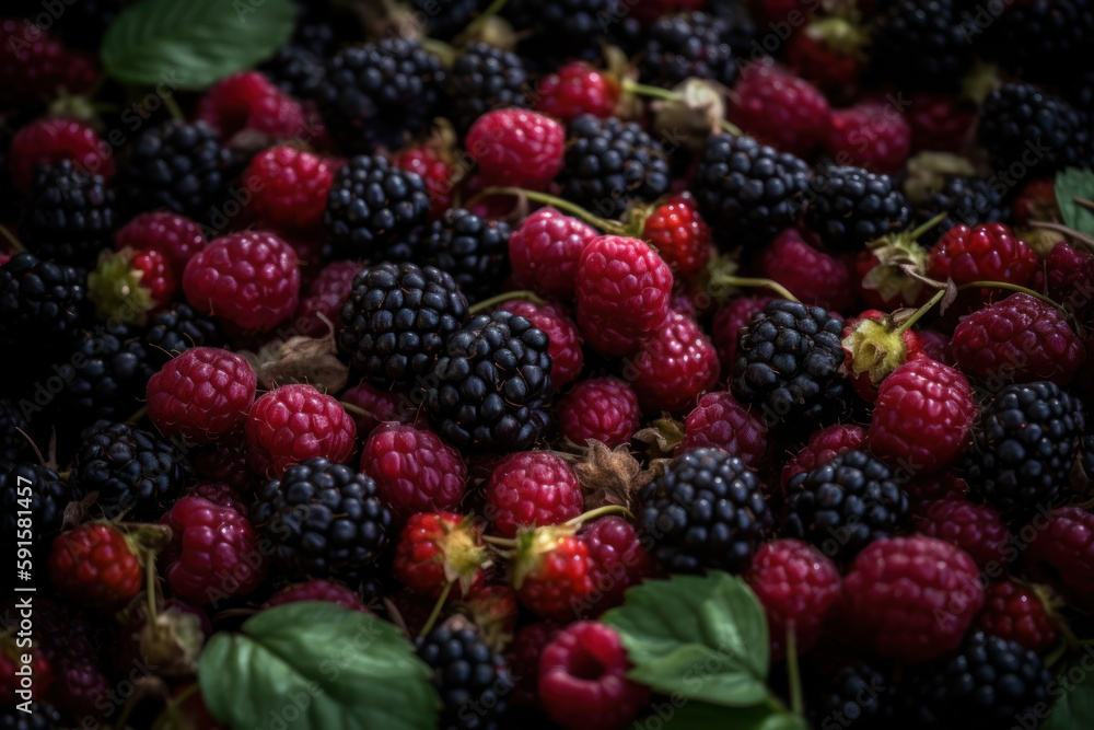 Raspberry, a lot of berries, blackberry, generative ai, Fresh tasty fruit Raspberry, a lot of berries, blackberry, generative ai, Fresh tasty fruit