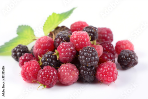 Raspberry  Berries  white background  generative ai  Fresh tasty fruit