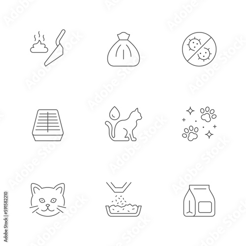 Set line icons of cat toilet