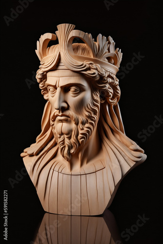 wooden a bust of a king with a crown on it. Generative AI
