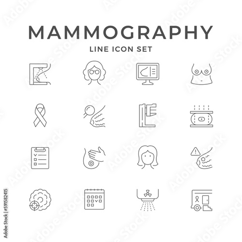 Set line icons of mammography
