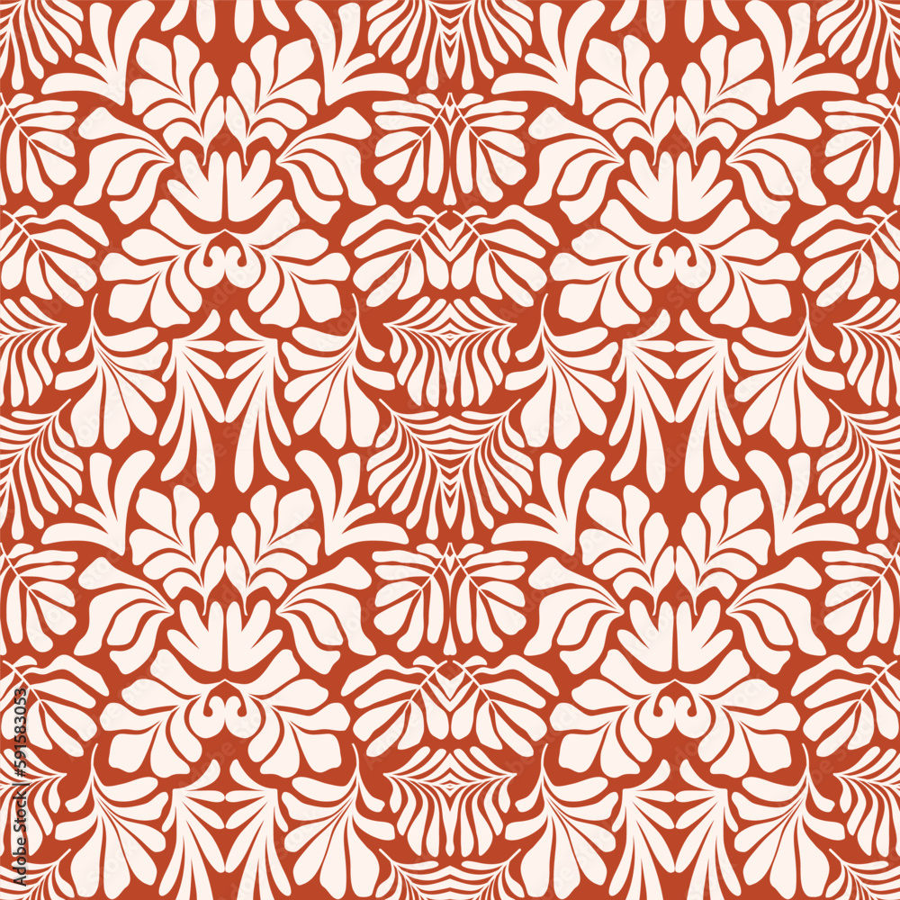 Brown white abstract background with tropical palm leaves in Matisse style. Vector seamless pattern. Brown white abstract background with tropical palm leaves in Matisse style. Vector seamless pattern.