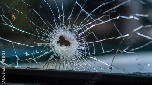 Broken glass in car window, Generative AI