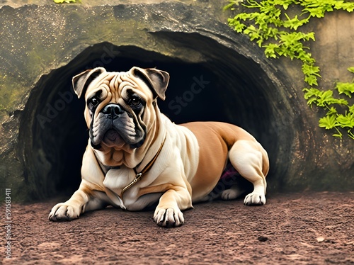 English Bulldog breed dog, guard and defender dog, mammal, pet, domestic animal - AI generated, generative AI 