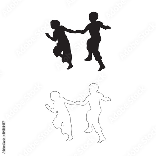 silhouette of children running