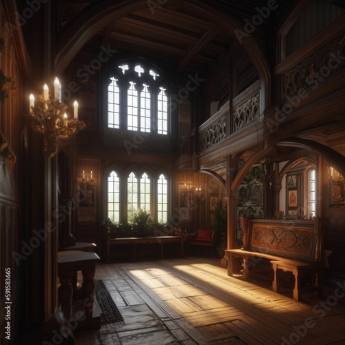 British Tudor Interior, AI Generative © MendyZa