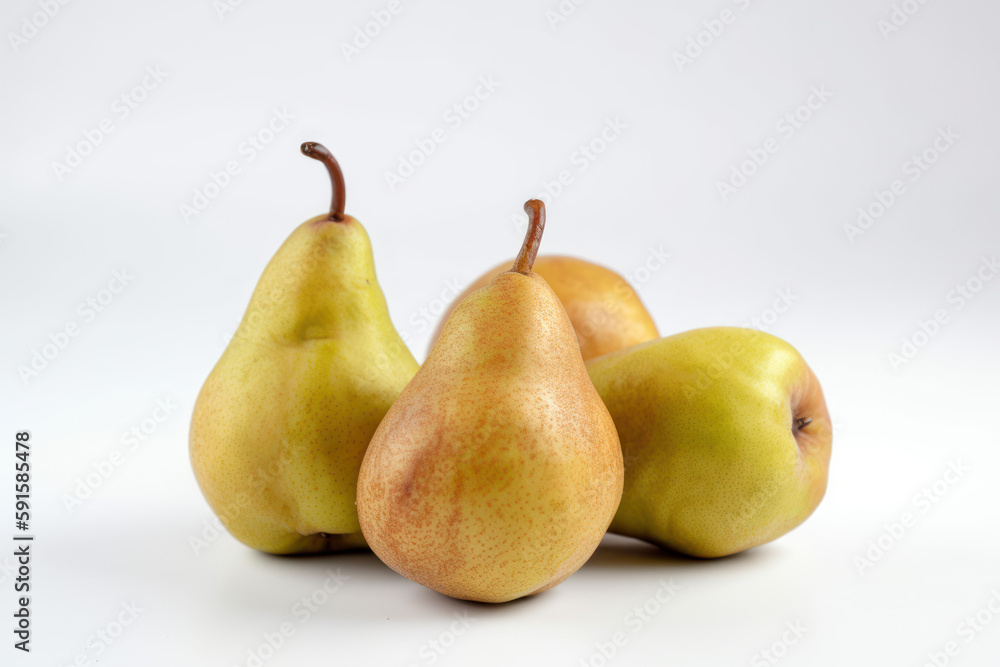 Pears on a white isolated background, generative ai, Fresh tasty fruit