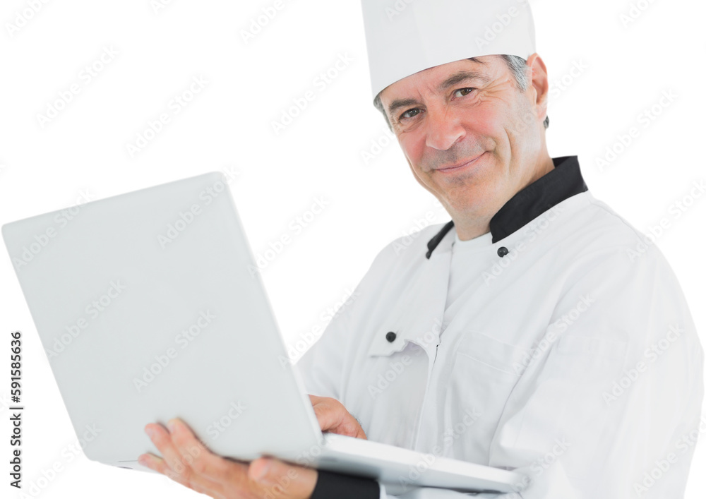 Portrait of a chef holding a laptop