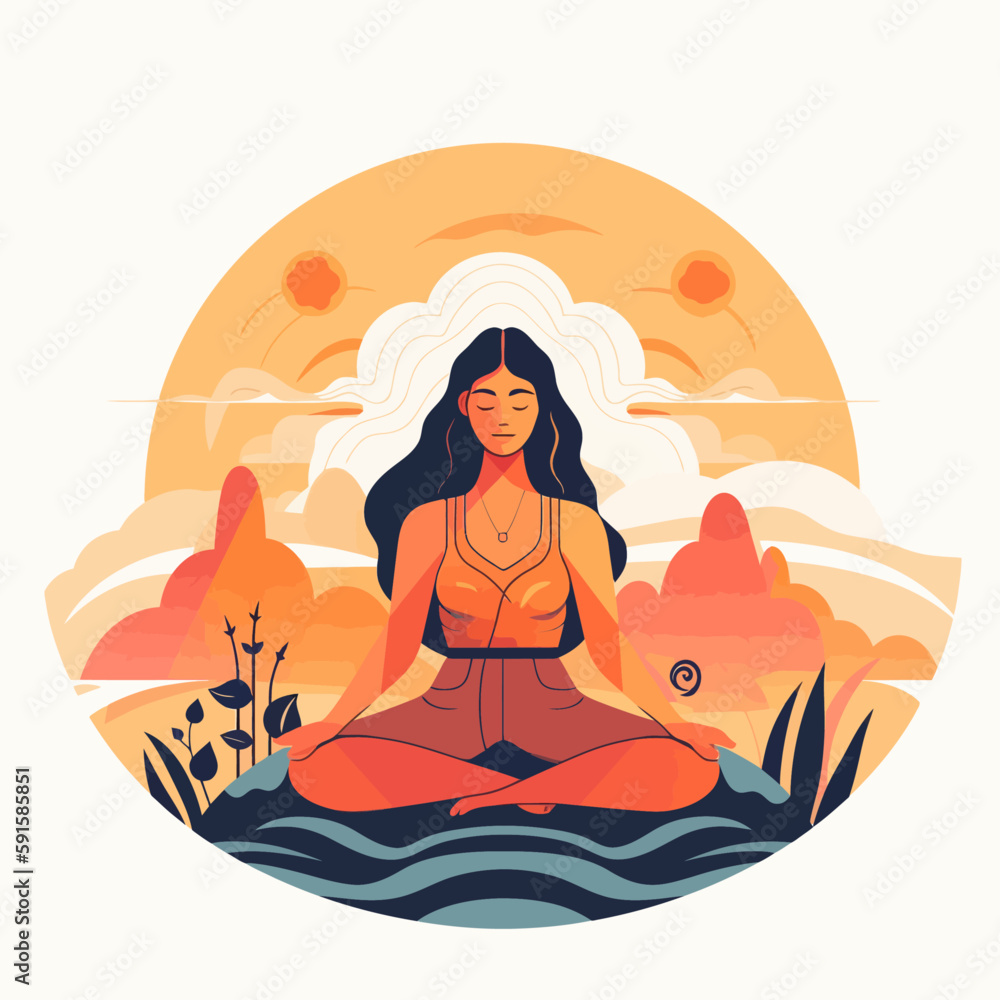 Woman in meditation. Lotus pose sitting with legs crosse. Spiritual yoga exercise minimalistic vector. Woman in meditation. Lotus pose sitting with legs crosse. Spiritual yoga exercise minimalistic vector.