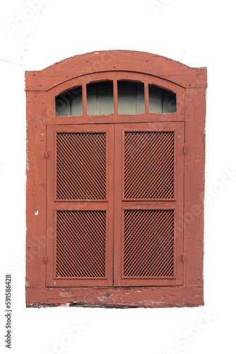 Vintage arched wooden window  isolated on white background  Brazilian old window.