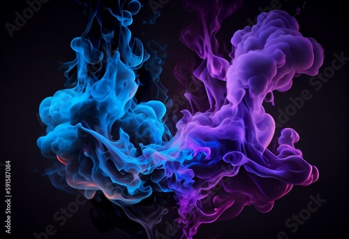 Dark background with neon blue and purple smoke-like design elements, created using generative AI © Maxim
