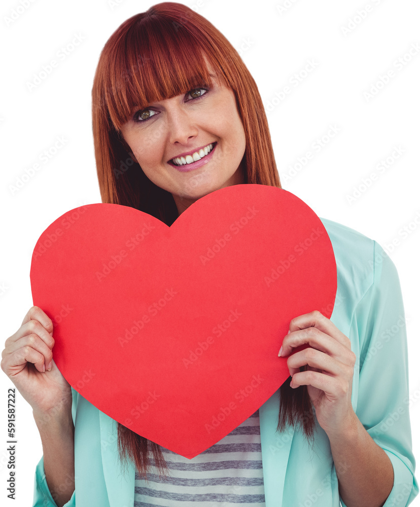 Smiling hipster woman behind a big red heart Smiling hipster woman behind a big red heart