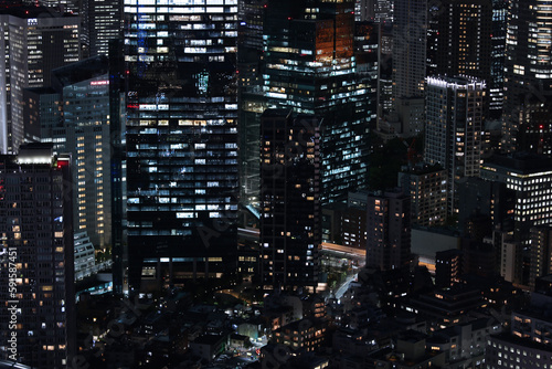 Night aerial view of Tokyo  Japan. Tokyo urban city view from above