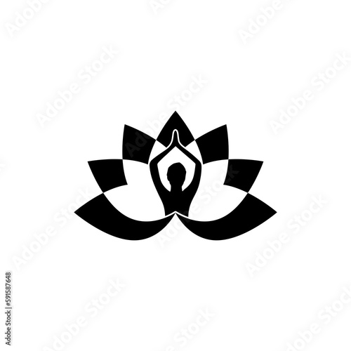 Silhouette figure in lotus flower icon isolated on transparent background