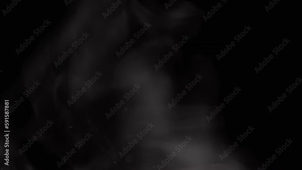 White Clouds of Steam, Smoke Rise Up over a Boiling Pot on a Black Background. Drops of water splash and jump on surface of the water. Explosion of mixed particles in a swirl of blurred fog. Abstract. White Clouds of Steam, Smoke Rise Up over a Boiling Pot on a Black Background. Drops of water splash and jump on surface of the water. Explosion of mixed particles in a swirl of blurred fog. Abstract.