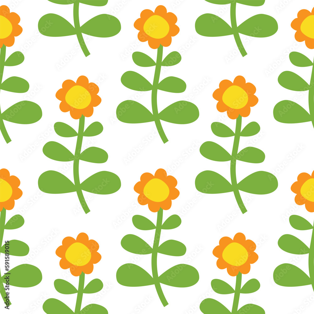 Seamless pattern with retro style flowers.