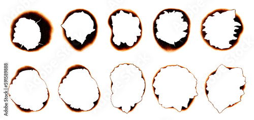 Canvastavla Burned hole on a white paper background