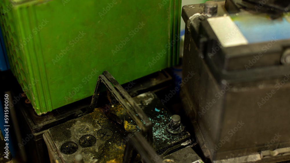 Oxidized and dirty car battery terminal. Battery terminals corrode