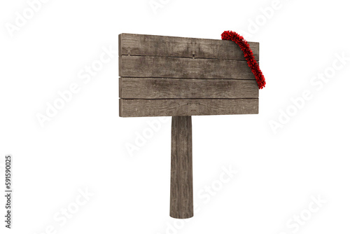 Signboard with Christmas decoration on white backgrounf photo