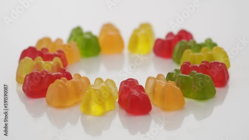 Gold bears. Animal gummy candies. Isolated on white background