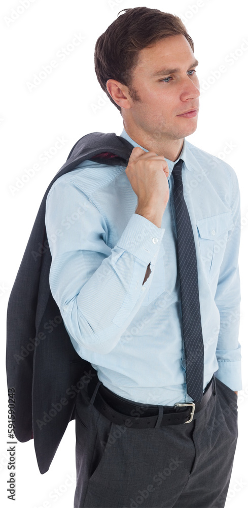Serious businessman holding his jacket Serious businessman holding his jacket