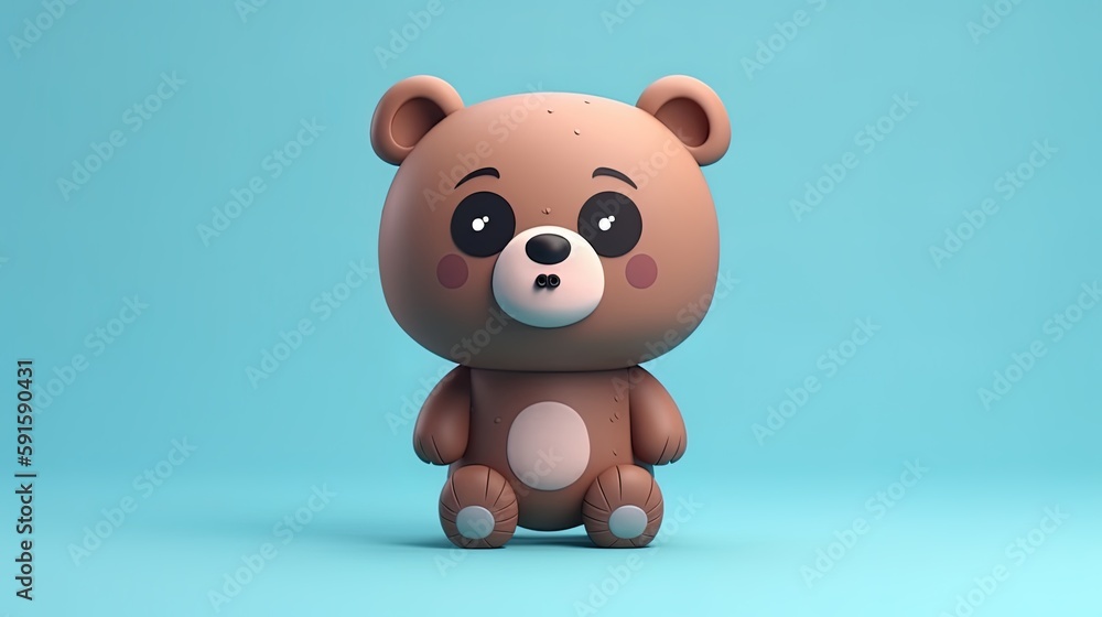 Teddy bear 3d in light blue background. 3d generated AI Teddy bear 3d in light blue background. 3d generated AI