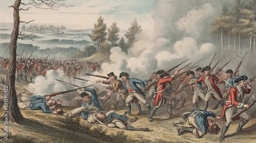Foto Watercolor drawing of the representation of a battle between the English and American armies