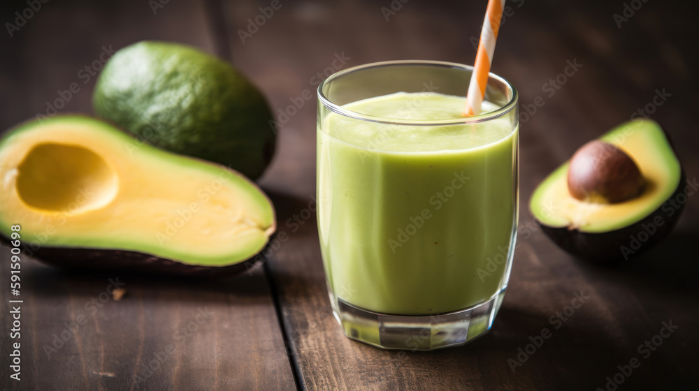 Fresh Avocado and Papaya Smoothie on a Rustic Table Fresh Avocado and Papaya Smoothie on a Rustic Table