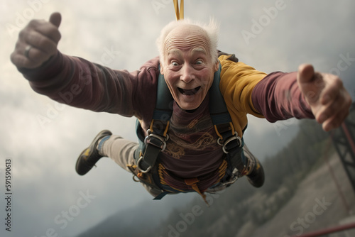 Tableau sur toile Senior man doing Bungee jump