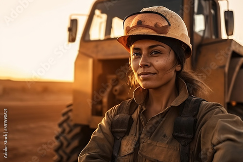 Woman working in the construction industry. Composite with different elements made with generative AI