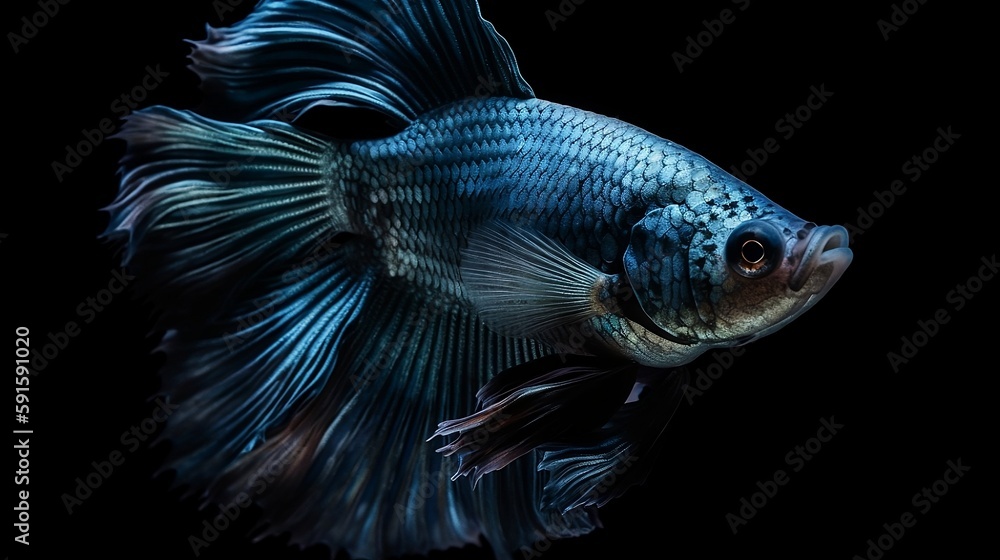 Fototapeta premium The Siamese fighting fish (Betta splendens), commonly known as the betta, is a freshwater fish, isolated on black background. Generative AI