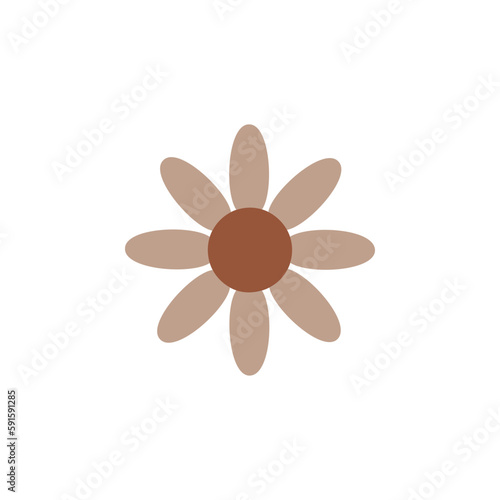 brown groovy playful flower in 60s style. Hippie flower card