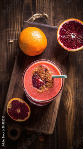 Fresh Blood Orange Smoothie on a Rustic Table