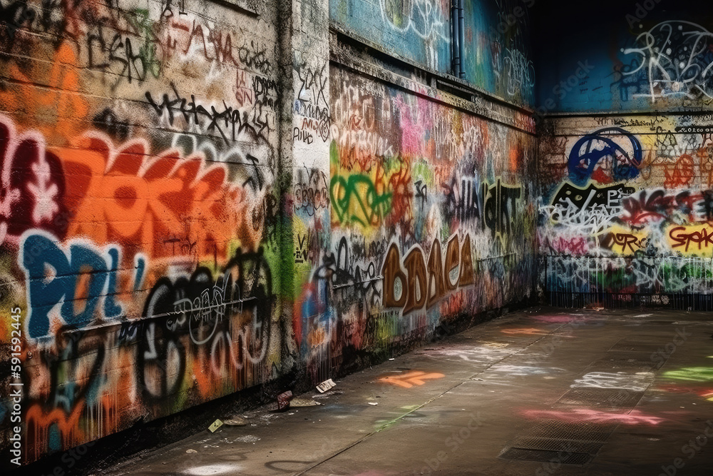 Naklejka premium graffiti on the wall created with Generative AI technology
