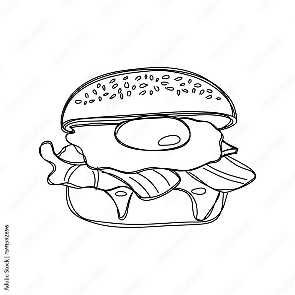 Bacon egg sandwich. Breakfast concept. Vector hand drawn illustration. Bacon egg sandwich. Breakfast concept. Vector hand drawn illustration.