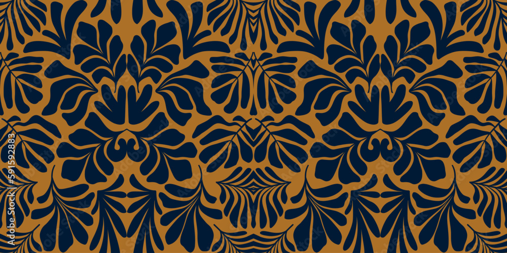 Gold abstract background with tropical palm leaves in Matisse style. Vector seamless pattern. Gold abstract background with tropical palm leaves in Matisse style. Vector seamless pattern.