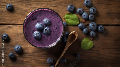 Fresh Blueberry Smoothie on a Rustic Table