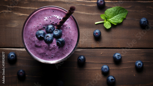 Fresh Blueberry Smoothie on a Rustic Table