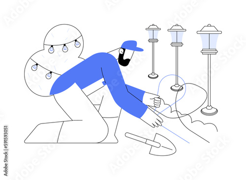Laying out outdoor lighting abstract concept vector illustration.